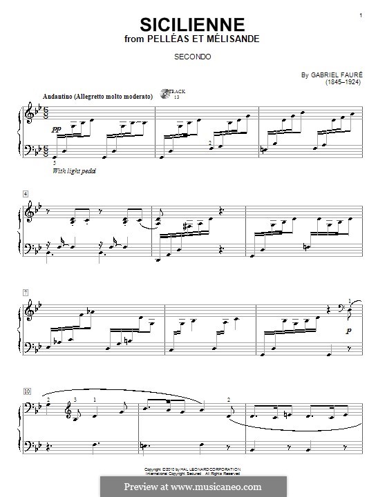 Sicilienne for Cello and Piano, Op.78: Version for piano  four hands by Gabriel Fauré