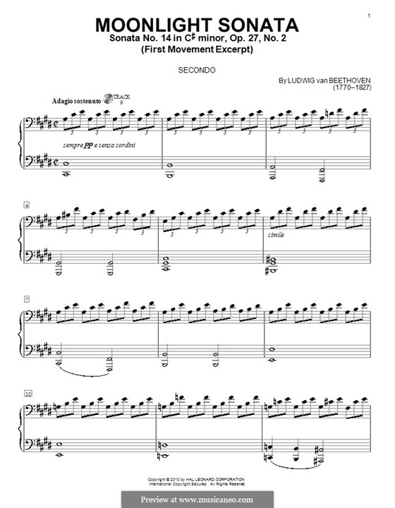 Movement I (Printable scores): For piano four hands (fragment) by Ludwig van Beethoven