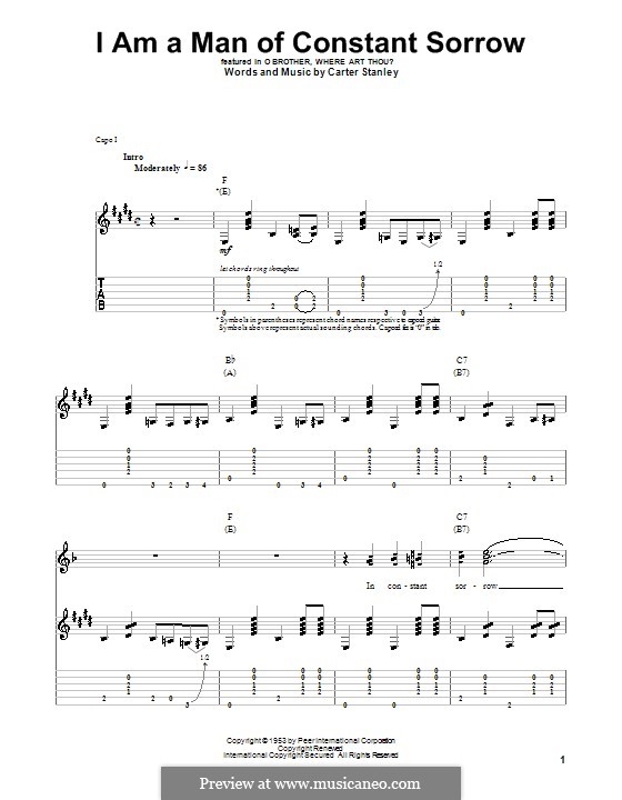 I am a Man of Constant Sorrow (The Soggy Bottom Boys): For guitar with tab by Carter Stanley