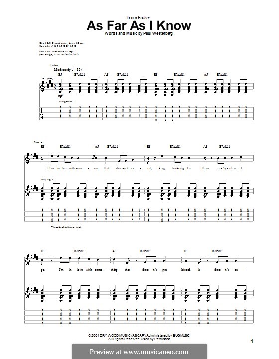As Far as I Know: For guitar with tab by Paul Westerberg