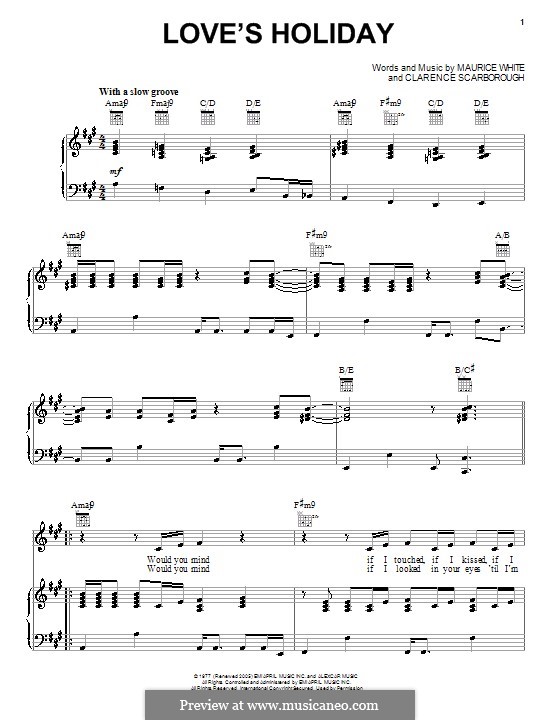 Love's Holiday (Earth, Wind & Fire): For voice and piano (or guitar) by Clarence Scarborough, Maurice White