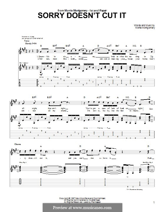 Sorry Doesn't Cut It: For guitar with tab by Monte Montgomery