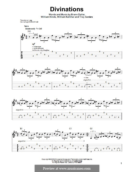Divinations (Mastodon): For guitar with tab by Brann Dailor, Troy Sanders, William Hinds, William Kelliher