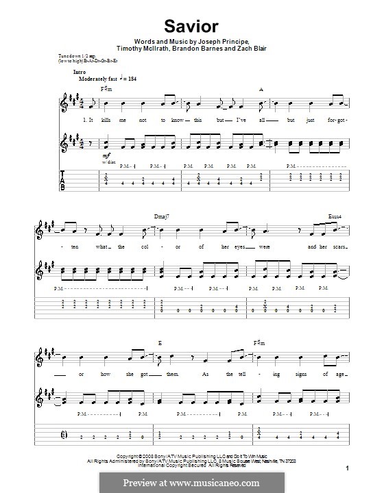 Savior (Rise Against): For guitar with tab by Brandon Barnes, Joseph Principe, Timothy McIlrath, Zach Blair