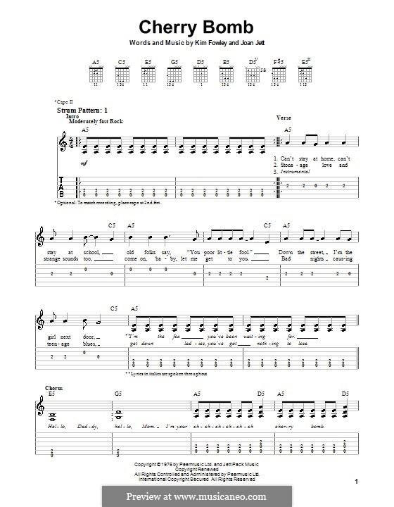 Cherry Bomb (The Runaways) by K. Fowley sheet music on MusicaNeo