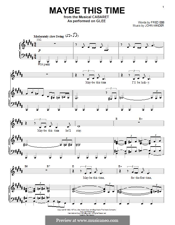 Maybe This Time (from Cabaret): For voice and piano (or guitar) by John Kander