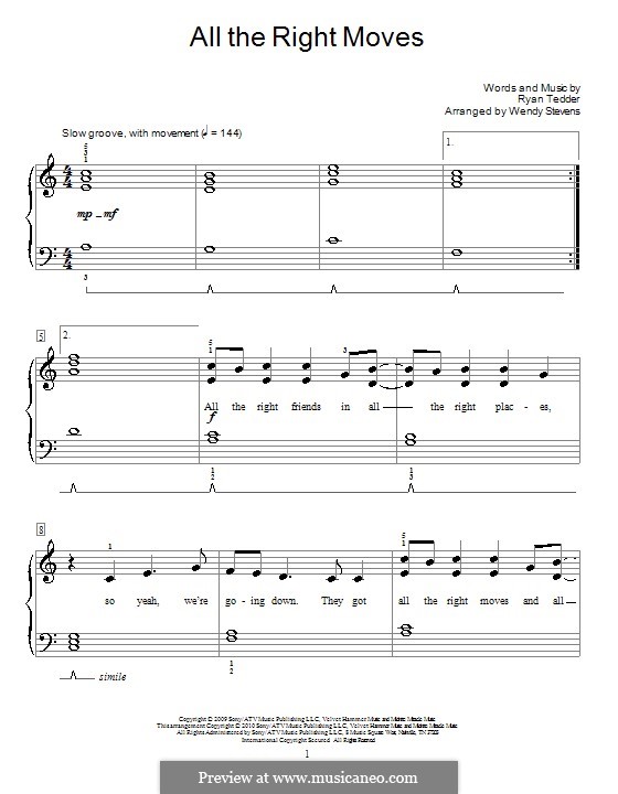 All the Right Moves (OneRepublic) by R.B. Tedder - sheet music on MusicaNeo