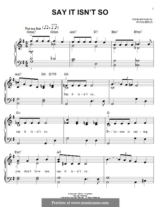 Say it isn't So: For easy piano by Irving Berlin