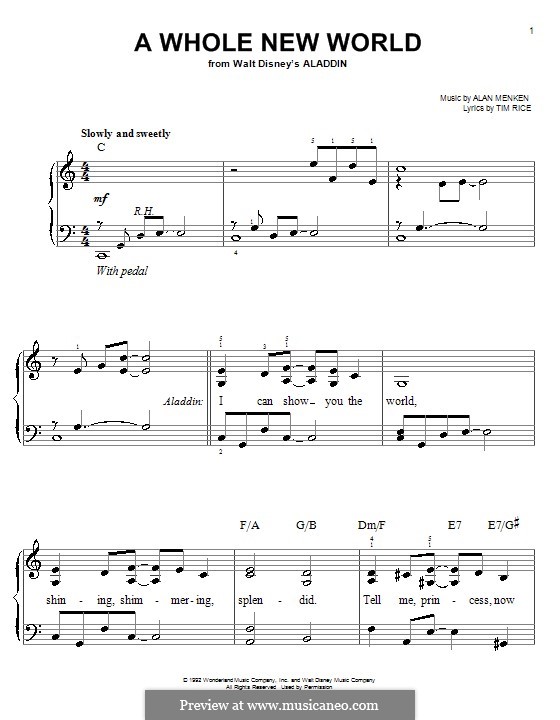 A Whole New World From Aladdin For Piano By A Menken On Musicaneo A Whole New World From Aladdin For Piano By A Menken On Musicaneo