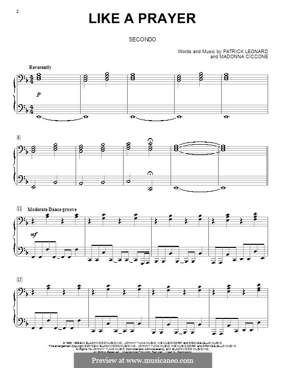 Like a Prayer: For piano four hands by Madonna, Patrick Leonard