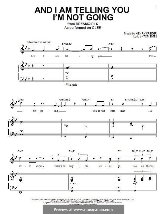 And I am Telling You I'm Not Going (Jennifer Hudson): For voice and piano or guitar (Glee Cast) by Henry Krieger