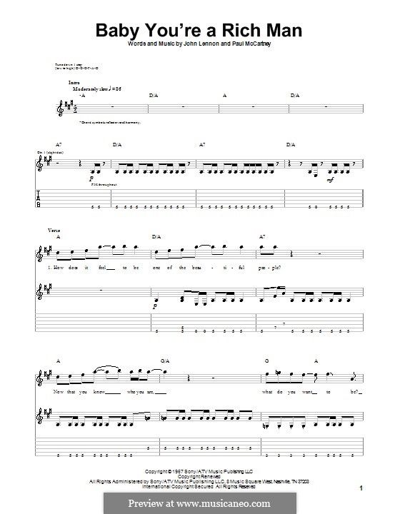 Baby You're a Rich Man (The Beatles): For guitar with tab by John Lennon, Paul McCartney