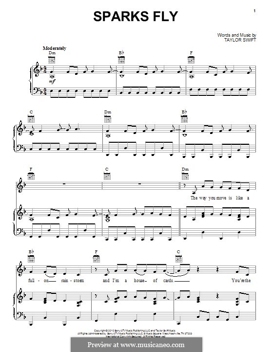 Sparks Fly: For voice and piano (or guitar) by Taylor Swift