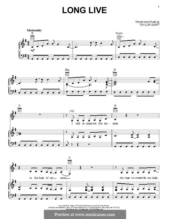 Long Live by T. Swift - sheet music on MusicaNeo