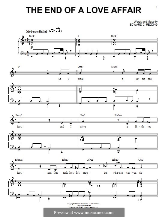 The End of a Love Affair (Frank Sinatra): For voice and piano by Edward C. Redding