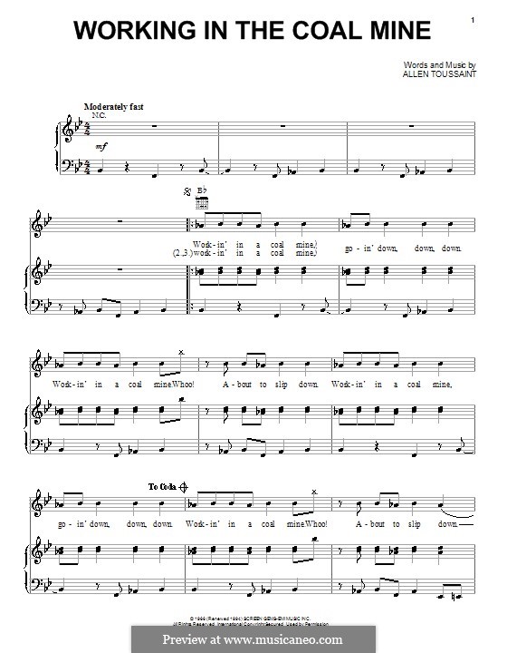 working in the coal mine devo by a toussaint sheet music on allen toussaint sheet music