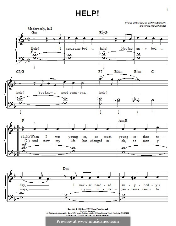 Песня хелп. Битлз Ноты для фортепиано. Help Beatles Ноты. Битлз Ноты для пианино.