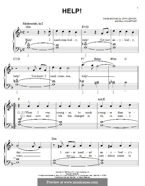 Help! (The Beatles): For piano (with chords) by John Lennon, Paul McCartney