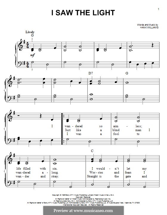 I Saw the Light by H. Williams - sheet music on MusicaNeo