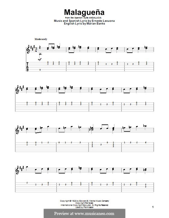 Malaguena: For guitar with tab by Ernesto Lecuona