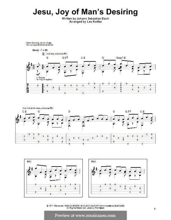 Jesu, Joy of Man's Desiring (Printable Scores): For guitar with tab by Johann Sebastian Bach