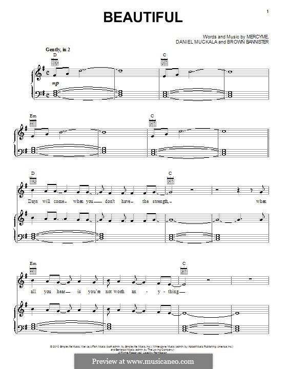 Beautiful (MercyMe): For voice and piano (or guitar) by Brown Bannister, Dan Muckala