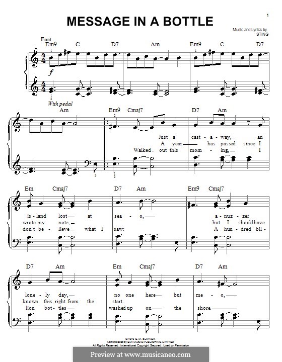 Message in a Bottle (The Police): For easy piano by Sting