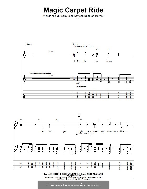 Magic Carpet Ride (Steppenwolf): For guitar with tab by John Kay, Rushton Moreve