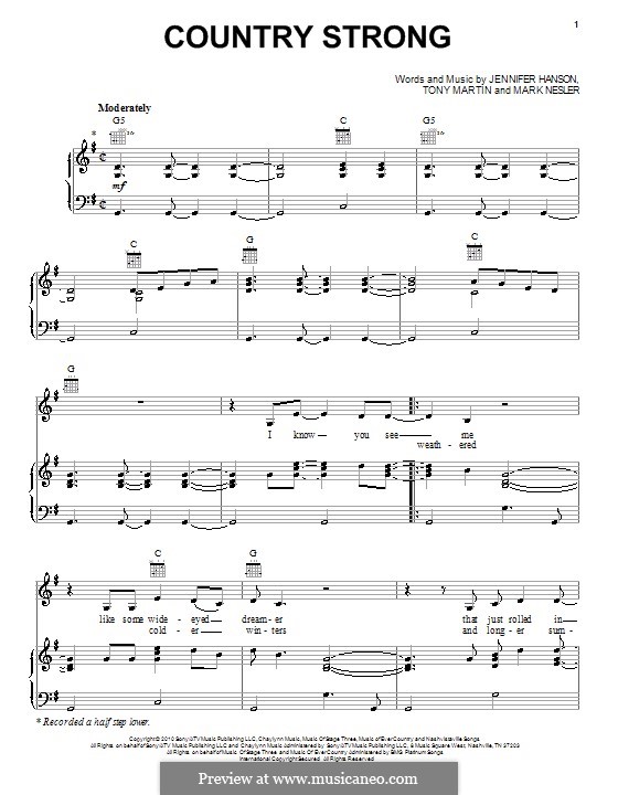 Country Strong (Gwyneth Paltrow): For voice and piano (or guitar) by Jennifer Hanson, Mark Nesler, Tony Martin