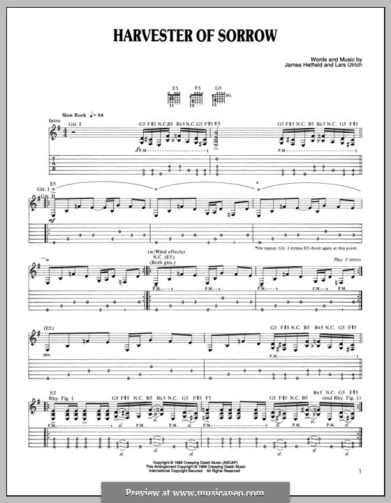 Harvester of Sorrow (Metallica): For guitar with tab by James Hetfield, Lars Ulrich