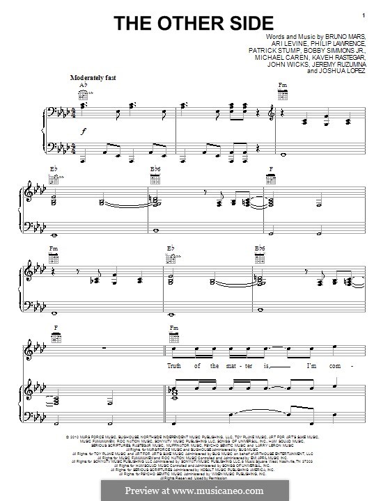 The Other Side: For voice and piano (or guitar) by Ari Levine, Bobby Ray Simmons Jr., Jeremy Ruzumna, John Wicks, Joshua Lopez, Kaveh Rastegar, Mike Caren, Patrick Stump, Philip Lawrence