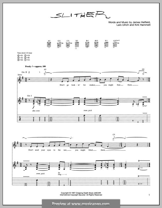 Slither (Metallica): For guitar with tab by James Hetfield, Kirk Hammett, Lars Ulrich