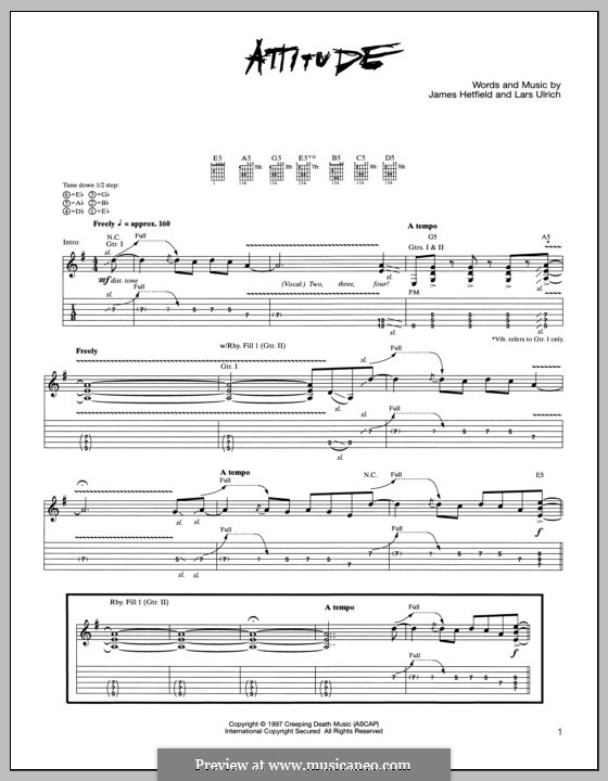 Attitude (Metallica): For guitar with tab by James Hetfield, Lars Ulrich