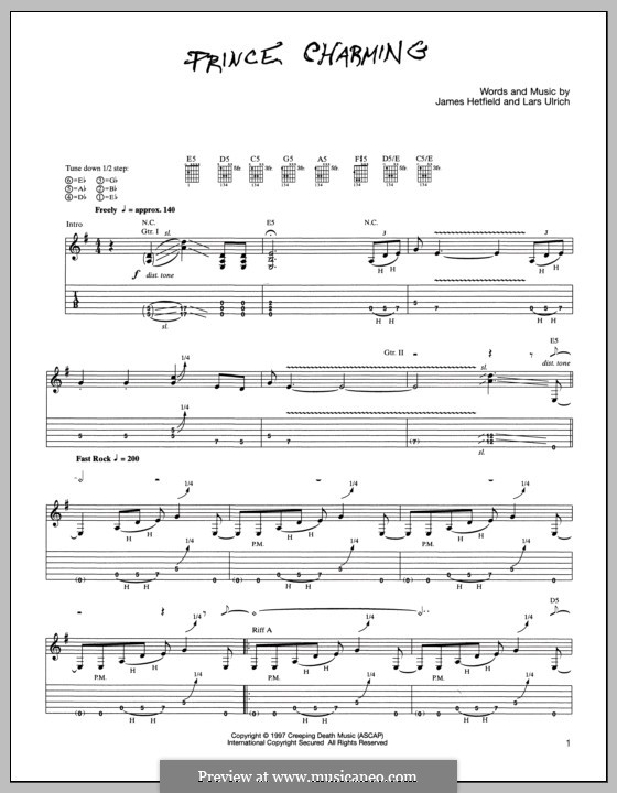 Prince Charming (Metallica): For guitar with tab by James Hetfield, Lars Ulrich