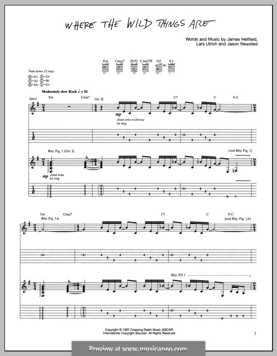 Where the Wild Things Are (Metallica): For guitar with tab by James Hetfield, Jason Newsted, Lars Ulrich