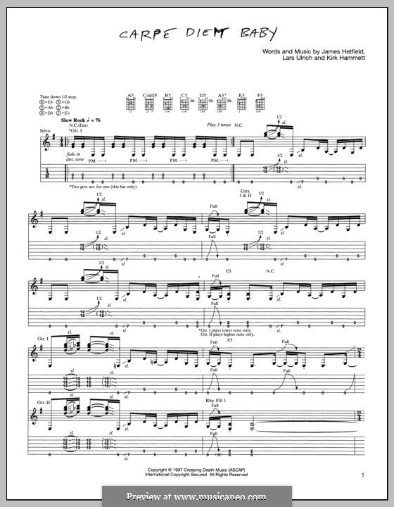 Carpe Diem Baby (Metallica): For guitar with tab by James Hetfield, Kirk Hammett, Lars Ulrich