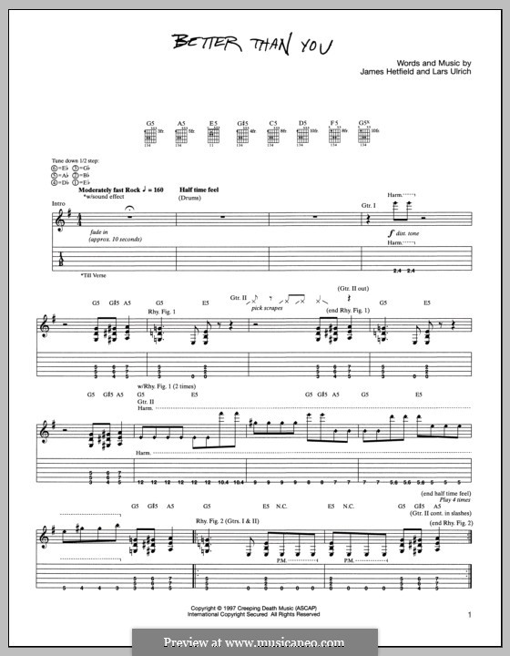 Better Than You (Metallica): For guitar with tab by James Hetfield, Lars Ulrich