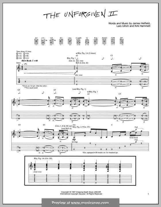 The Unforgiven II (Metallica): For guitar with tab by James Hetfield, Kirk Hammett, Lars Ulrich