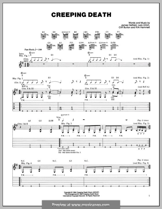 Creeping Death (Metallica): For guitar with tab by Cliff Burton, James Hetfield, Kirk Hammett, Lars Ulrich