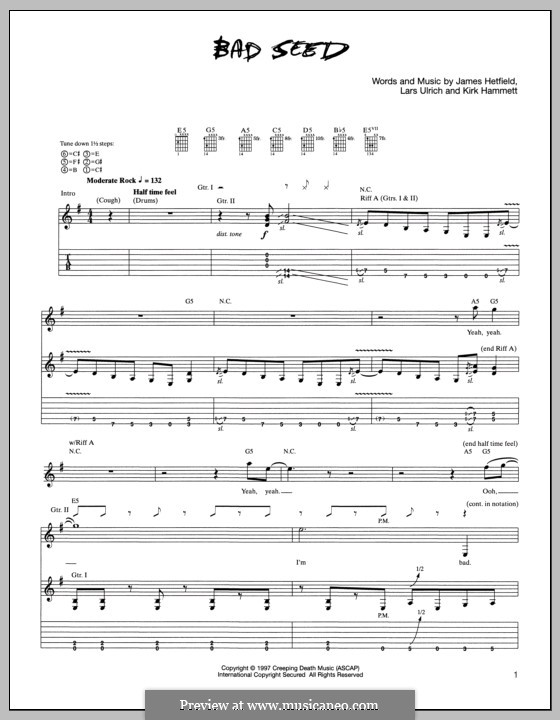 Bad Seed (Metallica): For guitar with tab by James Hetfield, Kirk Hammett, Lars Ulrich