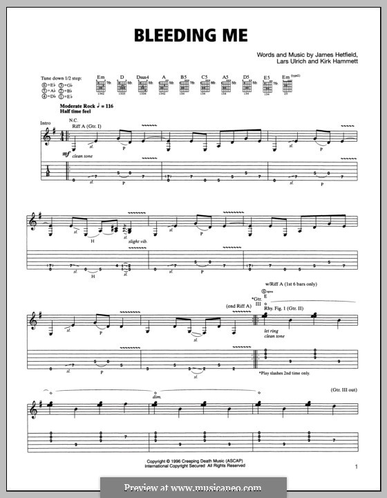 Bleeding Me (Metallica): For guitar with tab by James Hetfield, Kirk Hammett, Lars Ulrich