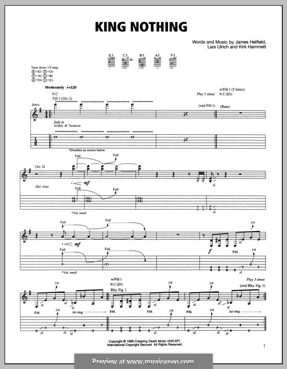 King Nothing (Metallica): For guitar with tab by James Hetfield, Kirk Hammett, Lars Ulrich