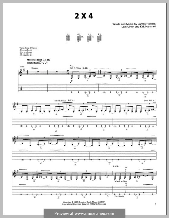 2x4 (Metallica): For guitar with tabulature by James Hetfield, Kirk Hammett, Lars Ulrich