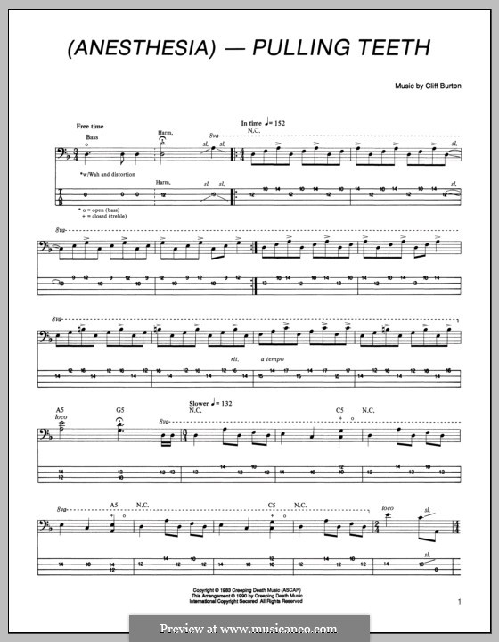 (Anesthesia) Pulling Teeth (Metallica): For bass guitar with tab by Cliff Burton