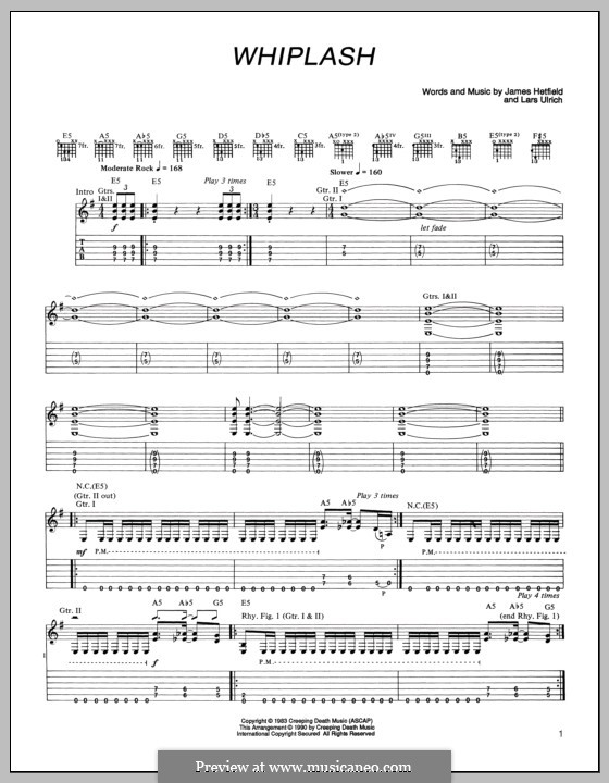 Whiplash (Metallica): For guitar with tab by James Hetfield, Lars Ulrich