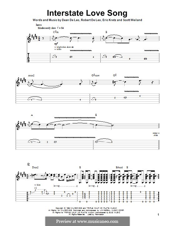 Interstate Love Song (Stone Temple Pilots): For guitar with tab by Dean DeLeo, Eric Kretz, Robert DeLeo, Scott Weiland