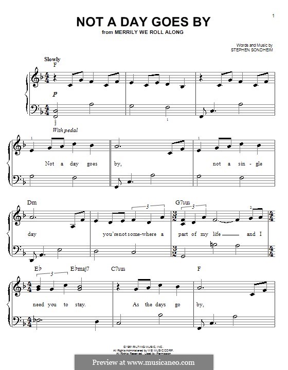 Not a Day Goes By: For easy piano by Stephen Sondheim