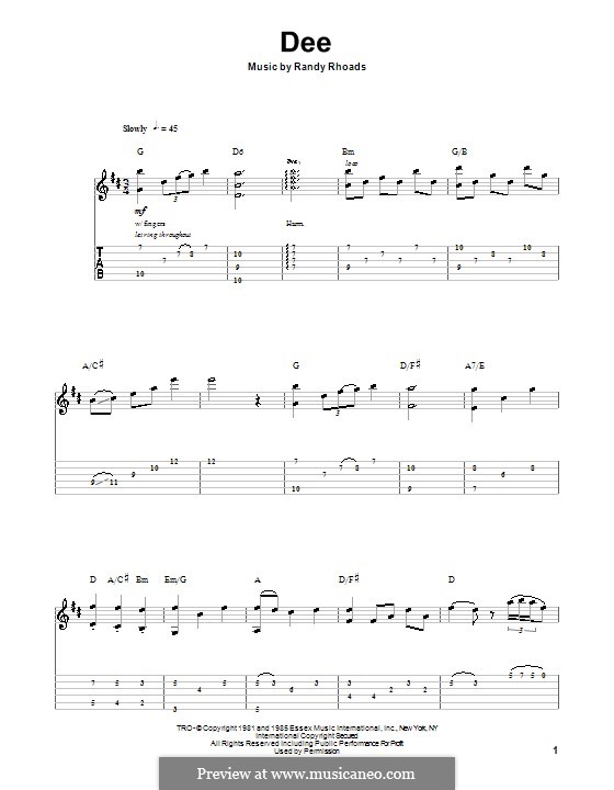 Dee: For guitar with tab by Randy Rhoads