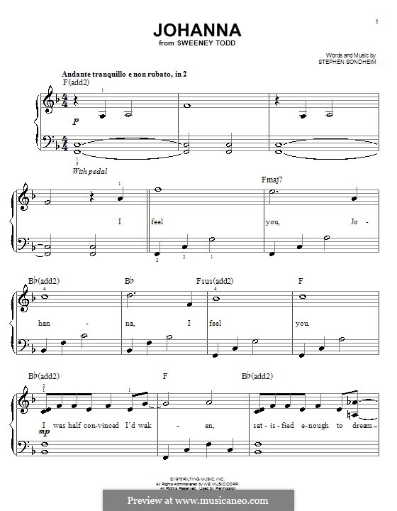 Johanna (from Sweeney Todd): For easy piano by Stephen Sondheim