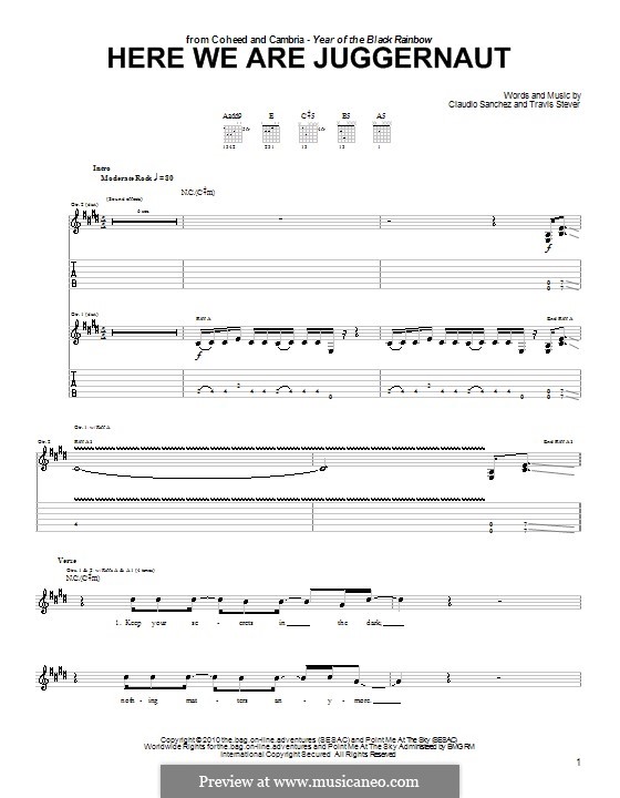 Here We Are Juggernaut (Coheed and Cambria): For guitar with tab by Claudio Sanchez, Travis Stever